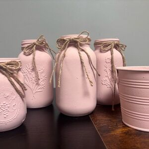 Hand painted chalk Pink Decorative Mason Jars
